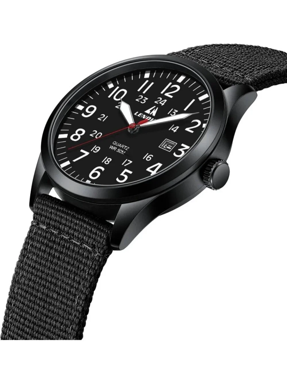 Men All Black Nylon Strap Stylish Luminous Unisex Military Tactical Casual Watch